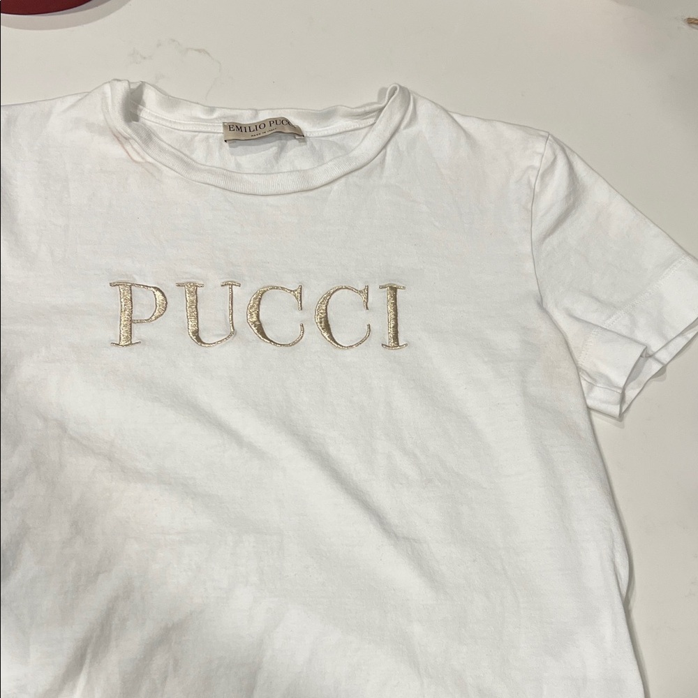 Emilio Pucci White Tee with Gold Logo